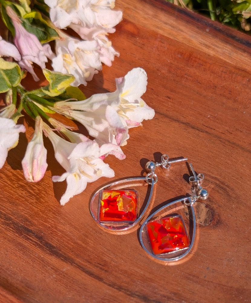 Fluorescent Shine Silver Drop Earrings