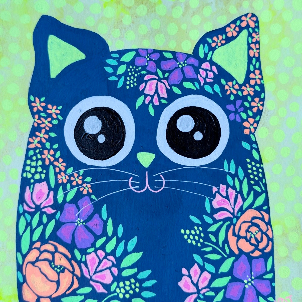 Blue and Floral Meow