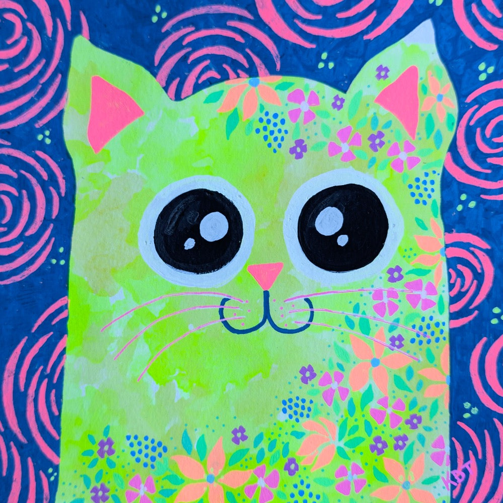 Bright Yellow Floral Meow