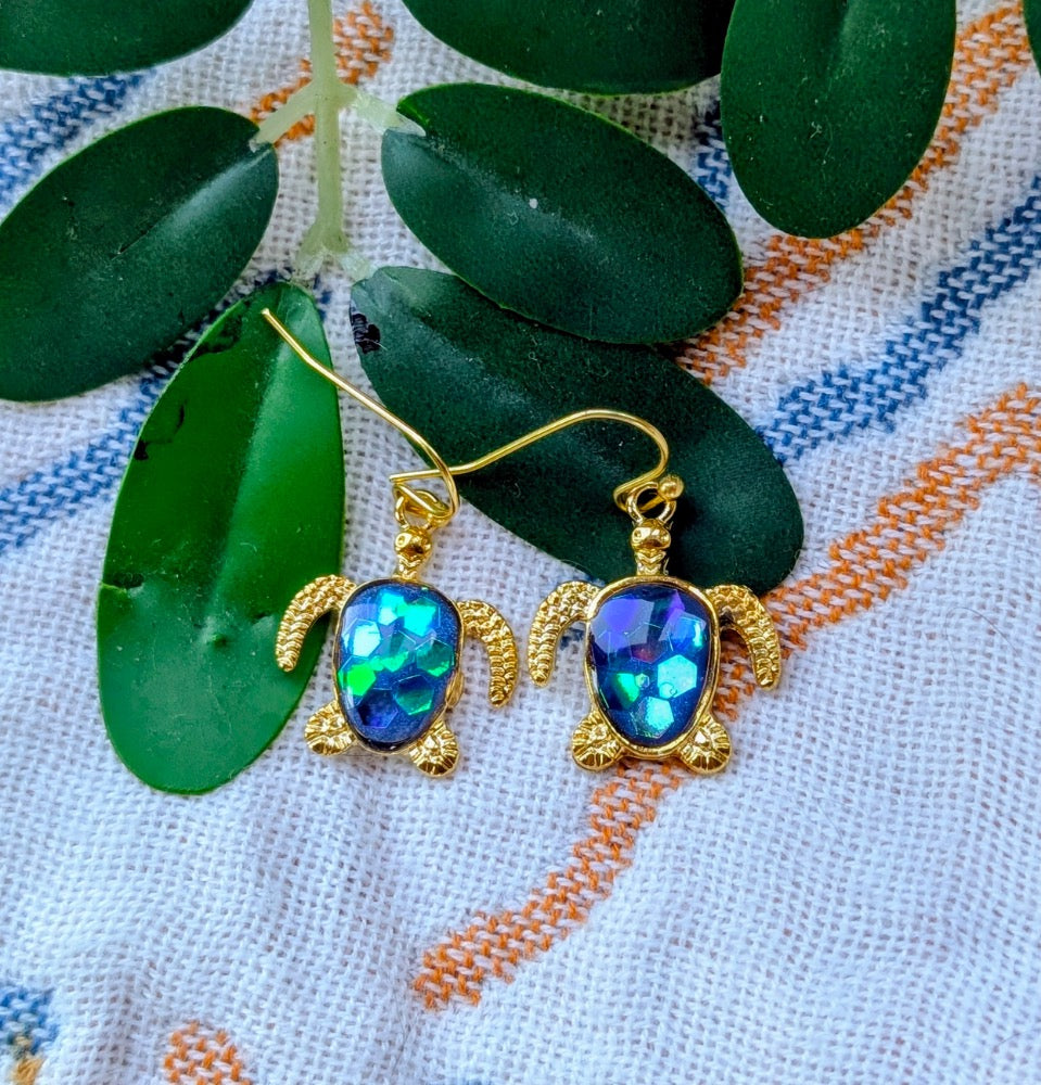Iridescent Blue Turtle Dangles