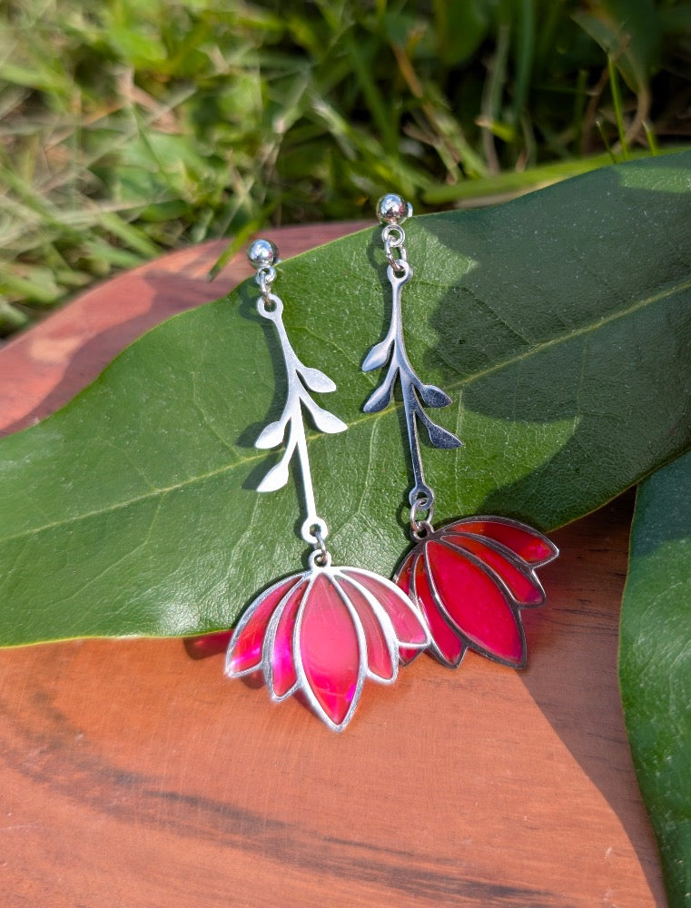 Silver Lotus Drop Earrings