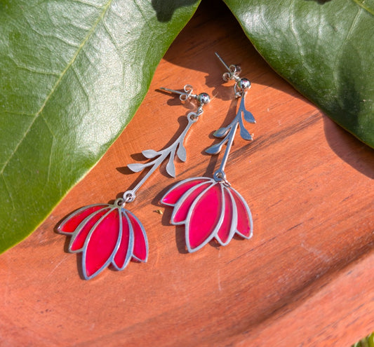 Silver Lotus Drop Earrings