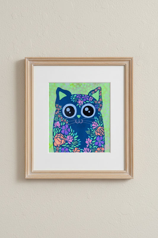 Blue and Floral Meow