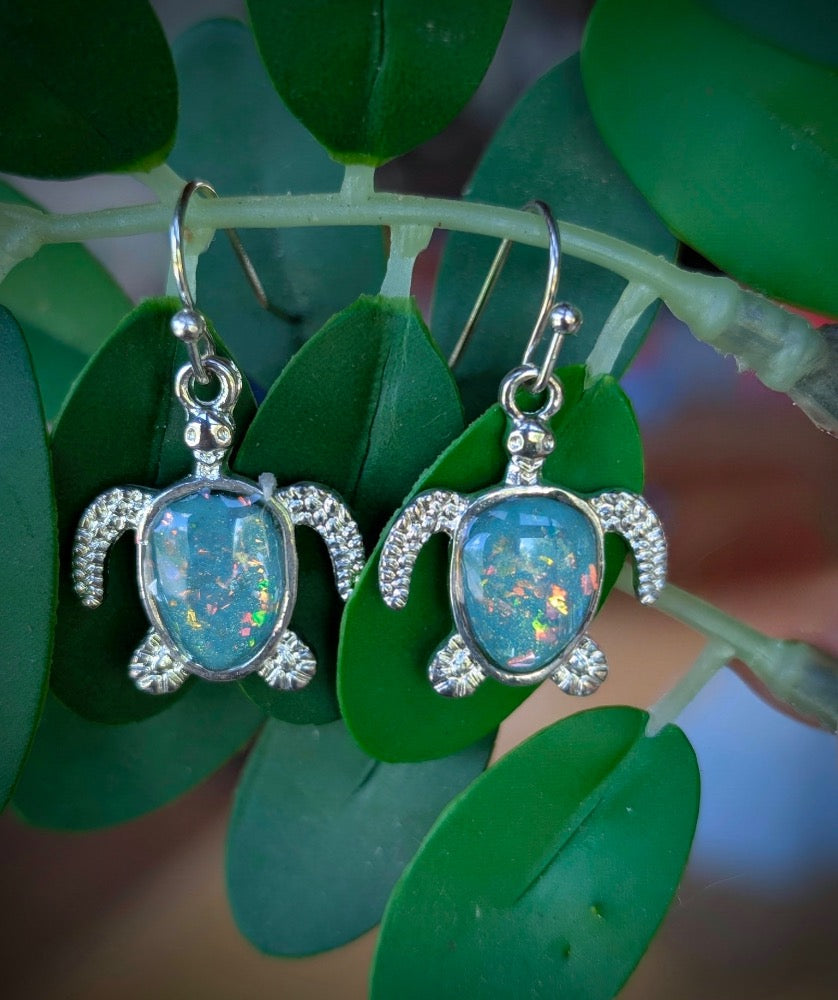 Opalesque Silver Turtle Dangles