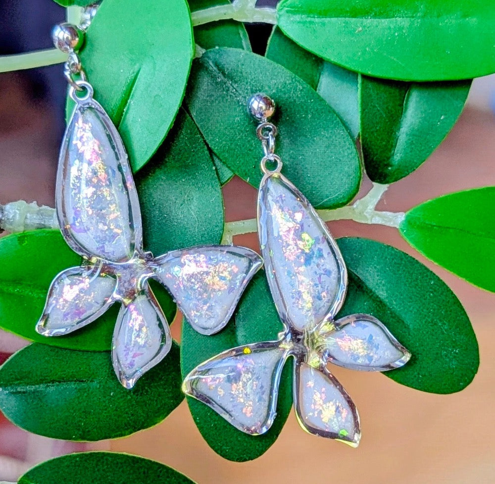 Shimmery Silver Butterfly Earrings