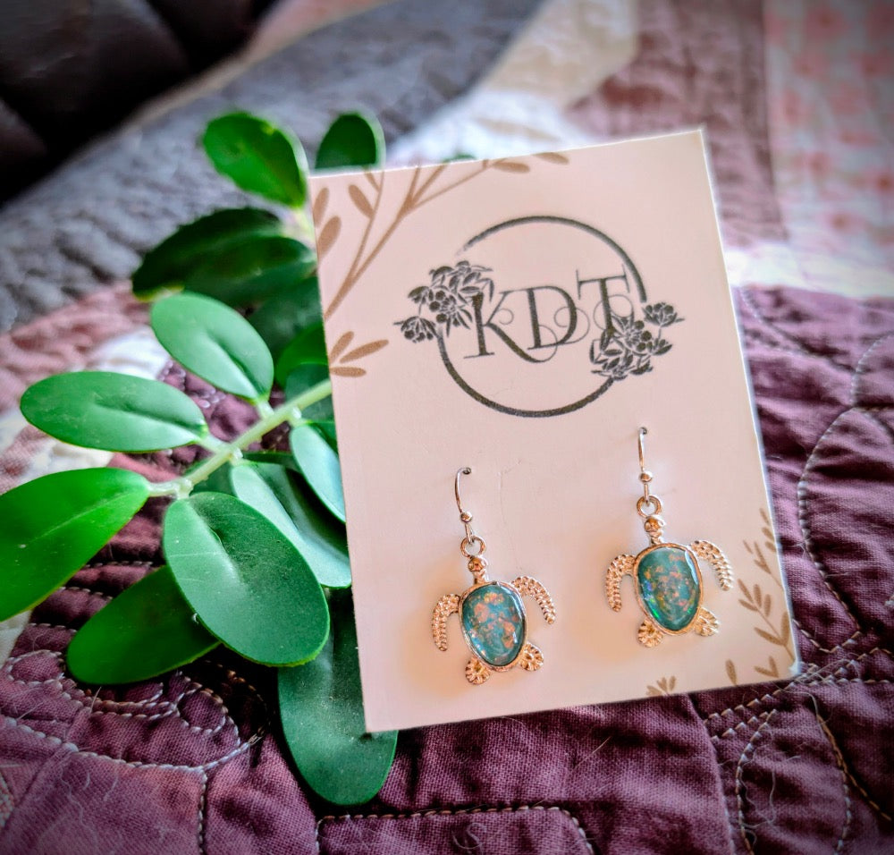 Opalesque Silver Turtle Dangles